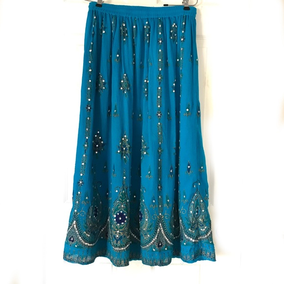 Cassee's Boho Skirt Sequins Lined Sheer M - Picture 2 of 8